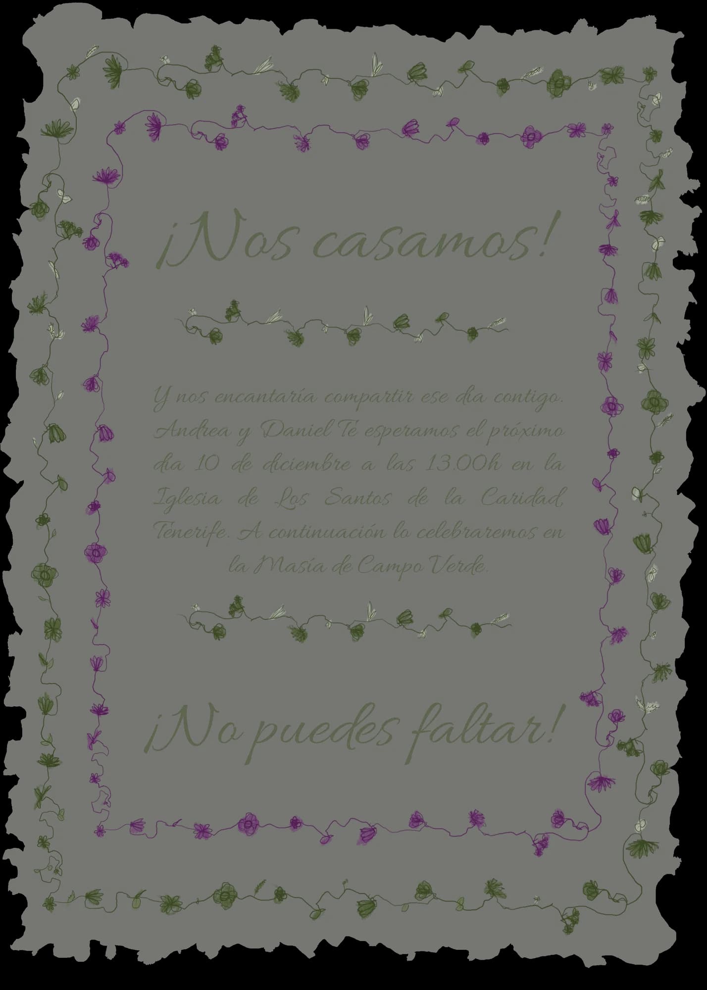 Invitación de boda digital ilustrada a mano vista en un móvil
